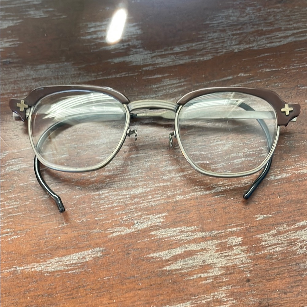 Vintage Bausch & Lomb 1950s brown eyeglasses with wrap around ear arms